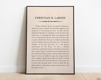 May include: A black and white printable wall art print with a beige background featuring a quote by Christian D. Larson. The quote is about self-improvement, optimism, and living a positive life. The text is in a serif font.