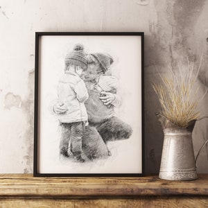Pencil Sketch Custom Family Portrait, Pencil Wall Art, First Gift Couple, Personalized Person Portrait From Photo, Painting Digital Drawing