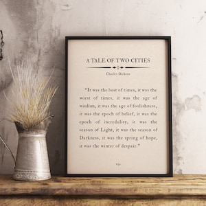 Charles Dickens A Tale of Two Cities Print, Book Page Poster, Wall Art, Famous Quote Inspirational Literature, Book Quote Print, Home Decor