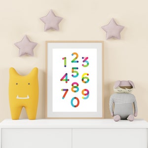Numbers Print, Kids Room, Classroom Wall Art, Colorful Nursery Print, Baby Room Print Educational Poster, Rainbow Numbers