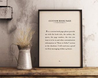 Custom Book Page Quote Print, Inspirational Wall Art (Digital Download)