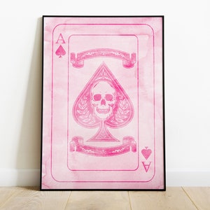 As de pique rose, affiche de cartes à jouer, rose vif, décor de carte de barre de rock and roll, impression girly, WomenPower, carte porte-bonheur, affiche tendance