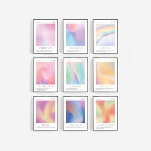 Angel Numbers 1 to 9, Set of 9 Aura Posters, Angel Number Poster, Gradient Aura Angel, Balance and Harmony, Gradient Print, Holographic Art