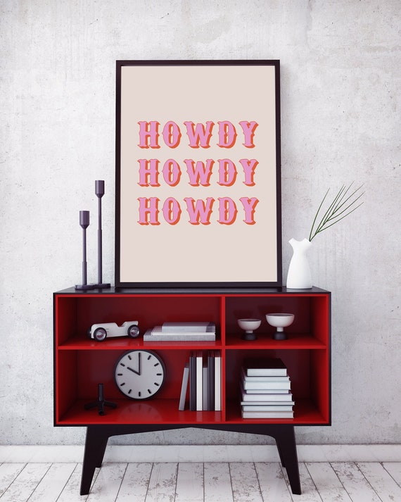Howdy 3D Font Art Print, Pink Orange Bohemian Poster (Digital Download)