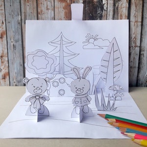 Woodland Pop up Card Coloring Pages, Animals Nursery Diorama, Kids ...