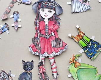 Halloween Witch Paper Doll: Printable Dress-Up Lydia (PDF)