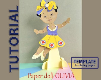 Printable articulated paper doll Paper dolls collage template Dress up doll Coloring pages PDF African American doll Olivia Paper puppet