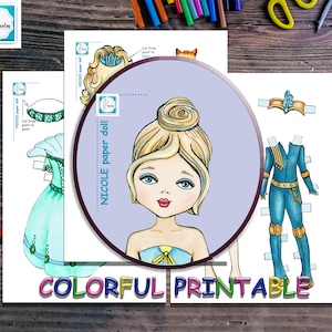 Princess paper doll digital Colorful paper doll PDF  Paper doll printable Dress up paper doll Cute Sisters Collection