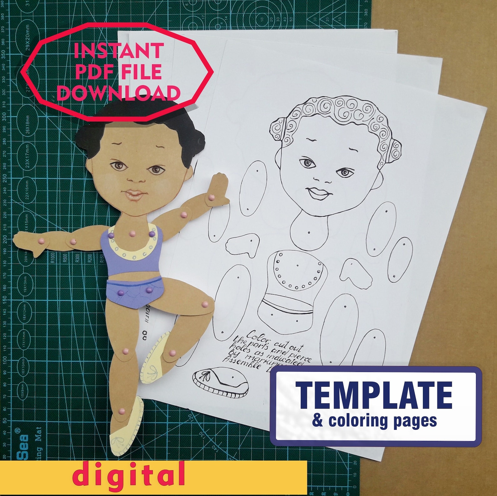 Printable Articulated Paper Doll Paper Dolls Collage Template Dress up ...