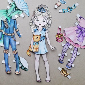 Digital paper doll coloring pages PDF Princess paper doll Paper Doll Printable Dress up coloring sheets Cute Sisters Collection