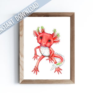 Funny dragonfruit axolotl digital Salamander printable Axolotl art Wall art printable Animal hybrids