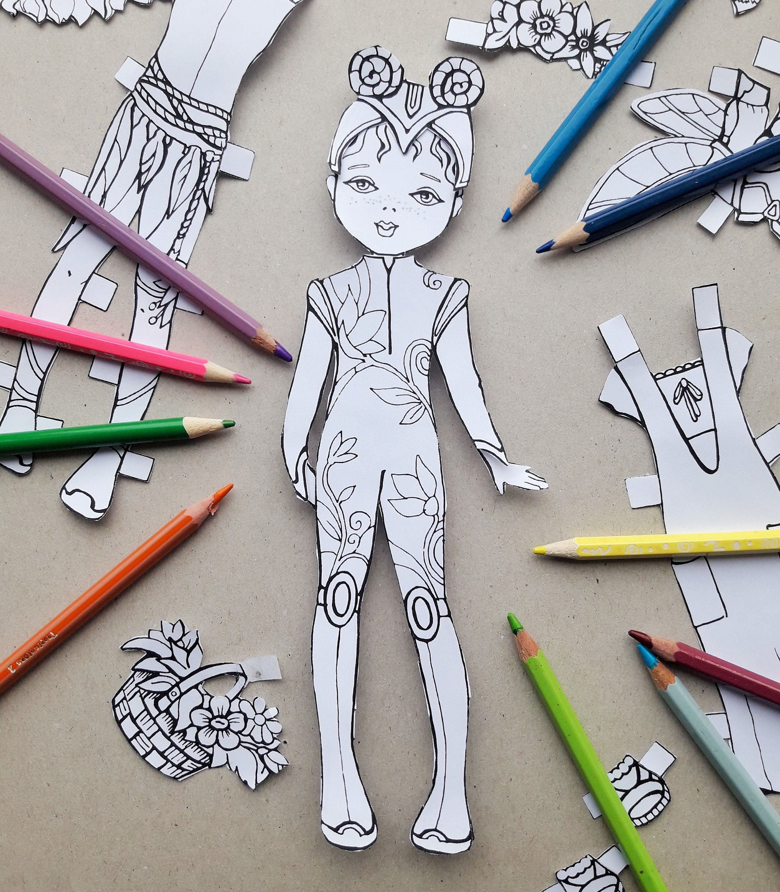 Fairy Paper Doll Coloring Pages: Printable Dress-up Activity (PDF) - Etsy