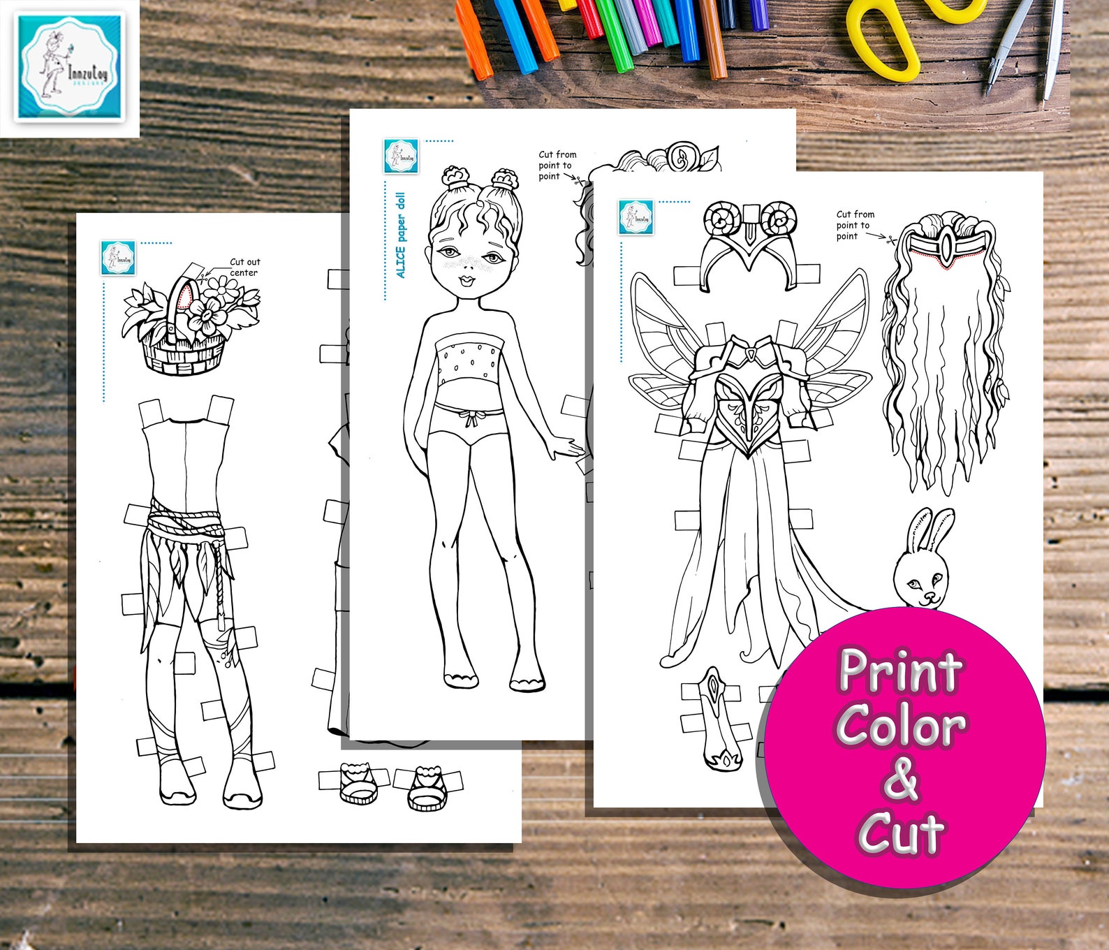Fairy Paper Doll Coloring Pages: Printable Dress-up Activity (PDF) - Etsy