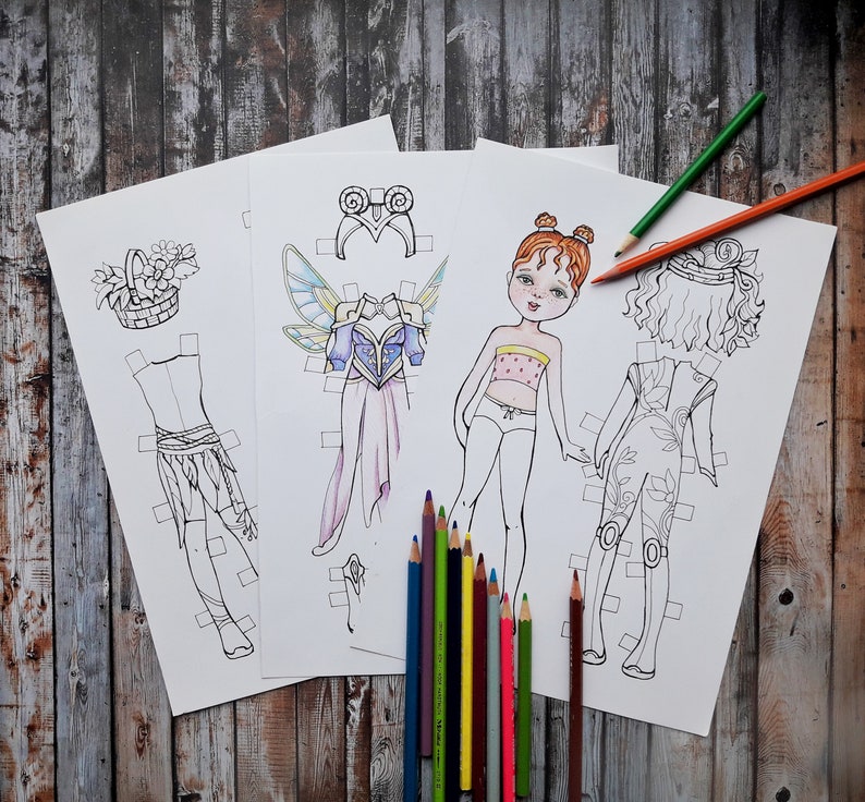 Fairy Paper Doll Coloring Pages: Printable Dress-up Activity (PDF) - Etsy