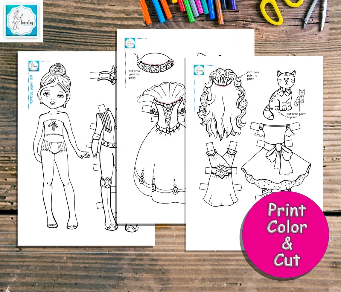Digital Paper Doll Coloring Pages PDF Princess Paper Doll | Etsy