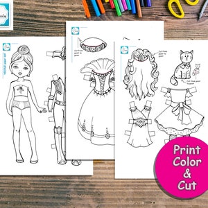 Digital Paper Doll Coloring Pages PDF Princess Paper Doll Paper Doll ...