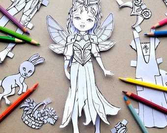 Fairy Paper Doll Coloring Pages: Printable Dress-Up Activity (PDF)