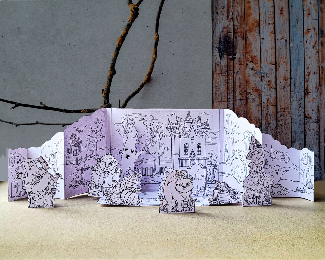 Halloween Coloring Pages. Haunted Halloween Scene Printable. Halloween ...