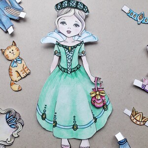 Digital paper doll coloring pages PDF Princess paper doll Paper Doll Printable Dress up coloring sheets Cute Sisters Collection