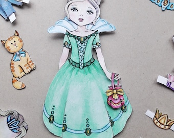Digital paper doll coloring pages PDF Princess paper doll Paper Doll Printable Dress up coloring sheets Cute Sisters Collection