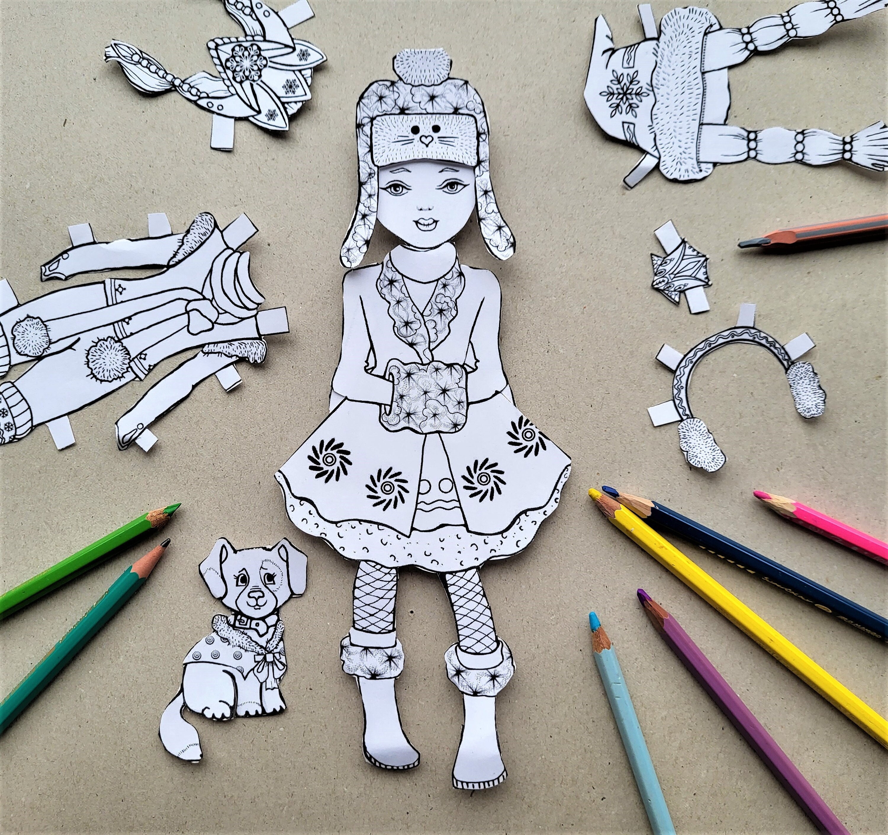 Paper doll coloring Italia