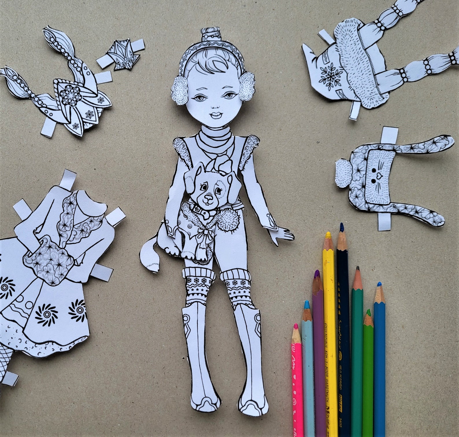 Digital Paper Doll Coloring Pages. Paper Doll Download. Ice Princess Paper Doll Printable. Cut ...