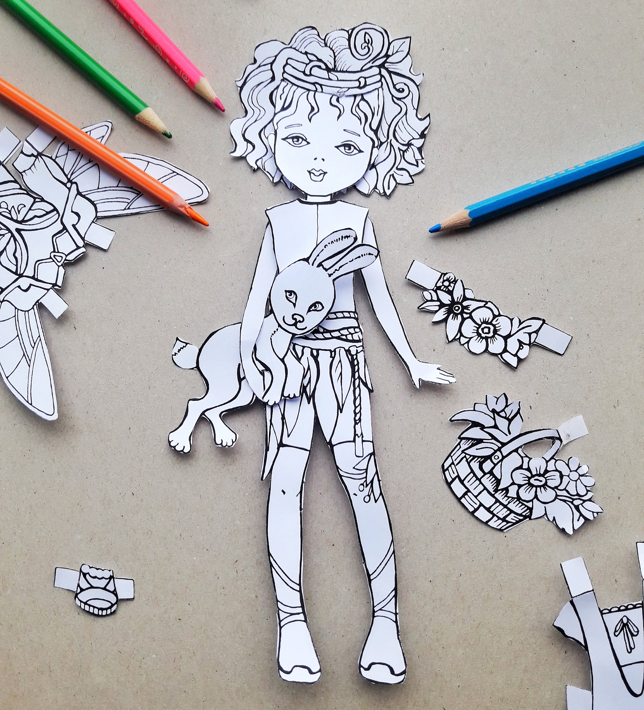 Fairy Paper Doll Coloring Pages: Printable Dress-up Activity (PDF) - Etsy