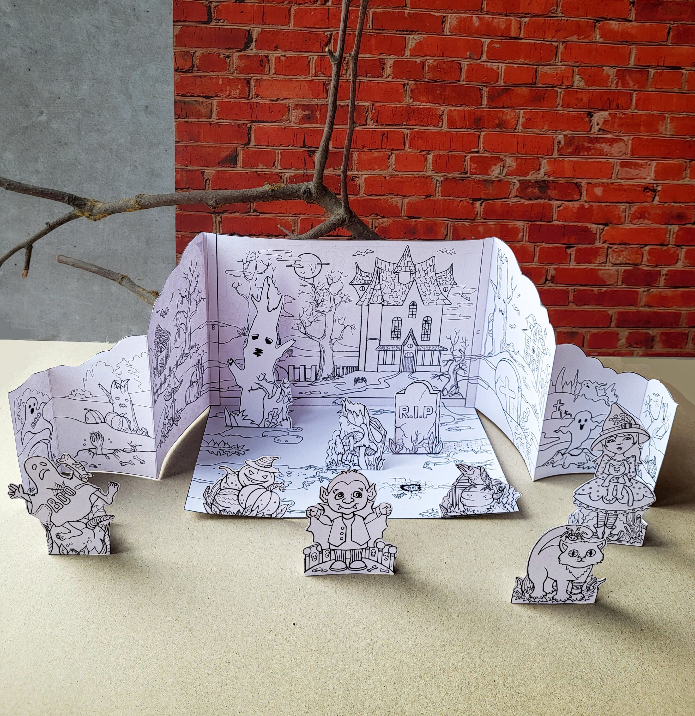 Halloween Coloring Pages. Haunted Halloween Scene Printable. Halloween ...