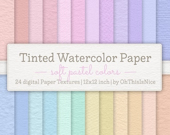 Textures de papier aquarelle pastel | 24 papiers numériques réalistes haute résolution | Papier fait main, aquarelles | Téléchargeable