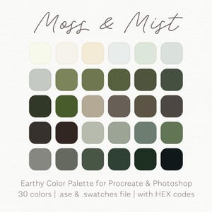 Moss and Mist Color Palette for Procreate & Photoshop | 30 earthy colors | Instant Download