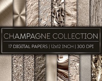 CHAMPAGNE COLLECTION - 17 Metallic Textures, Foils, Digital Papers and more! | Glitter, Background, 12x12 inch | Instant Download