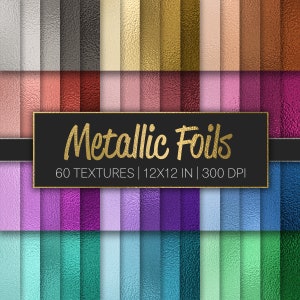 60 feuilles métalliques numériques, papiers numériques, textures, arc-en-ciel, 12 x 12 pouces, 300 ppp, métal, dorure à chaud, brillant