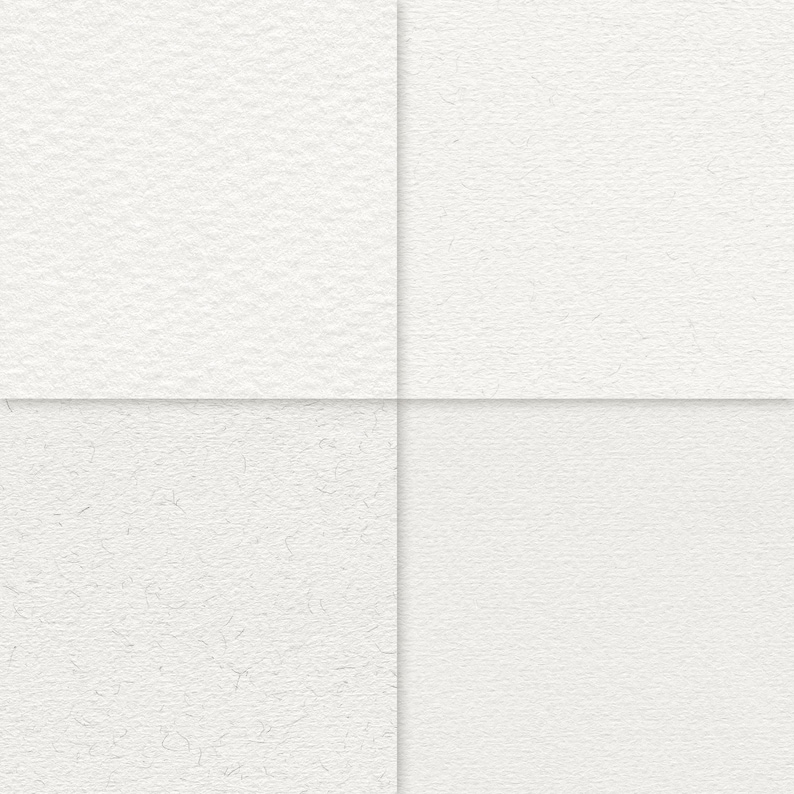May include: A composite image displaying four distinct white paper textures. Each quadrant features a unique surface finish, ranging from a coarse, cold-press watercolor texture to a smooth, fine-grain paper and a fibrous, handmade paper style.