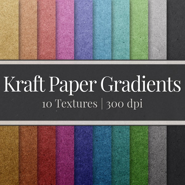 10 Color Gradient Kraft Paper Textures | High Resolution, 12x12 inch, 300dpi, Wood, Board, Recycled | Instant Download