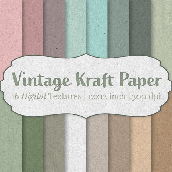 16 Texturas de papel Kraft DIGITAL en colores vintage | alta resolución, 300 ppp | Papel, estructura, cartón, cartón | para descarga instantánea