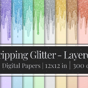 Multilayer Dripping Glitter Paint | Digital Papers | Textures | Ombre, Background, Sparkle | Instant Download