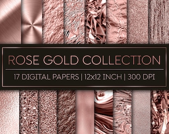 ROSE GOLD COLLECTION - 17 Metallic Textures, Foils, Digital Papers and more! Glitter, Sparkle, Background | Instant Download