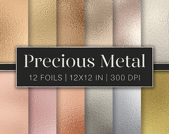 12 Metallic Foils | Digital Papers | Shades of Precious Metals | Textures, Background, Hot Foil, Gold, Silver, Rose | Instant Download