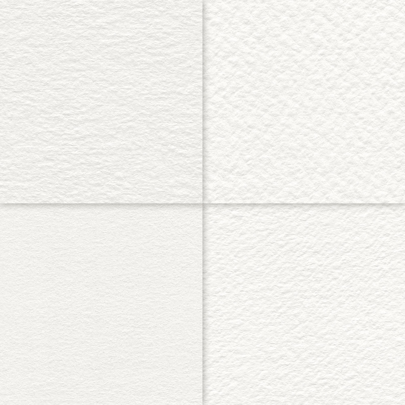 May include: A grid of four distinct white paper textures. Each quadrant displays a different surface finish, ranging from a smooth, fine-grained texture to a more pronounced, rough, and bumpy cold-pressed watercolor paper grain.