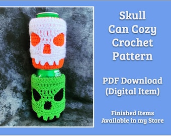 CROCHET PATTERN: Skull Can Holder. Fits beer, soda, and seltzer standard cans. [PDF]