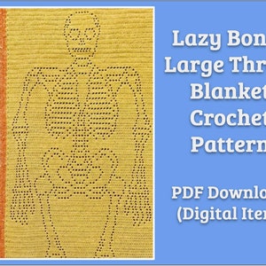 Lazy Bones Blanket Crochet Pattern | Skeleton Crochet Blanket Pattern | Beginner Filet Crochet Pattern PDF. Halloween Fall Crochet Blanket
