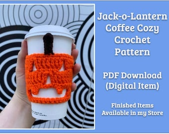 PATRÓN DE GANCHILLO: Calabaza de Halloween Jack-o-Lantern acogedora color café. Tazas Starbucks medianas/grandes. [PDF]