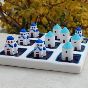 Luxury Santorini Board Game – Dark Blue Tic Tac Toe – Greek Wedding Couples Gift