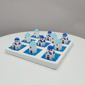 Santorini Travel Board Game – Handmade Tic Tac Toe – Greek Couples Gift