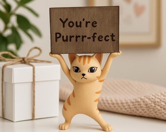 Cute Tabby Decor Inspirational Message Wooden Sign Office Decoration Miniature Figurine Cat Lover Gift Idea Valentine Present Desk Accessory