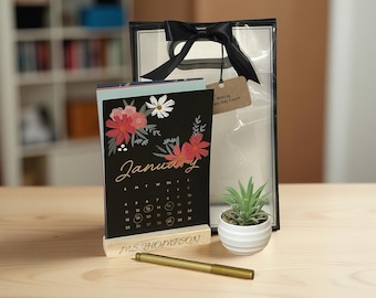2026 Wooden Desk Calendar Gift Set, Personalized Floral Office Decor