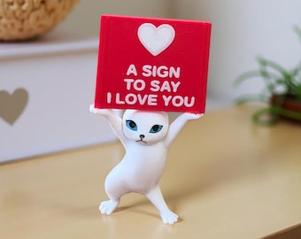 Cat Figurine Decoration Love Message Heart Sign Display Shelf Decor Small With Big Message Gift Just Because Great Stocking Stuffer Present