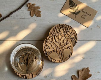 Cork Tree Coaster Storage Stand Beverage Mat Kitchen Counter Protection Accessory Wooden Table Drink Protector Nature Design Home Worming