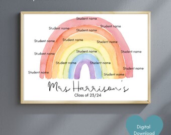 End Of The Year Gift, Printable Teacher Gift, Keepsake, Teacher Gifts, Student,End of Year, Leaving Present,Rainbow Names,Appreciation