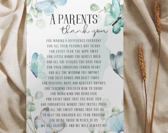 A Parents Thank You Printable Nursery Teachers Teaching Printable Gift Appreciation End of School Gift Digital Leaving Butterfly Teacher Day